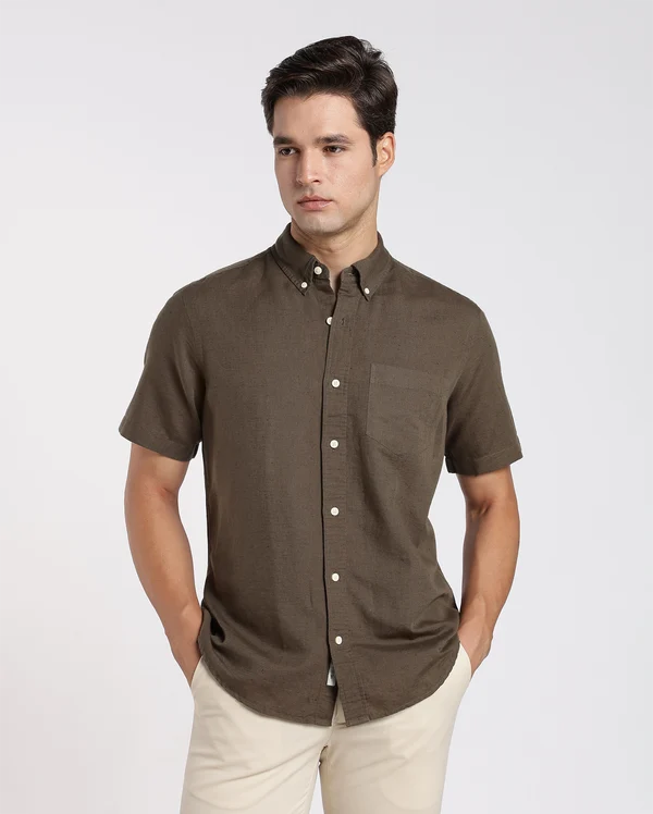 Military Green Cotton Linen Shirt