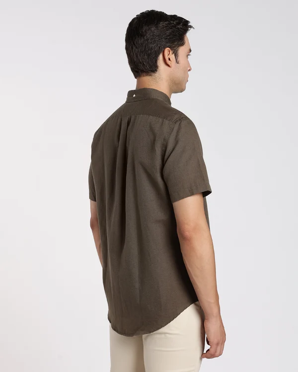 Military Green Cotton Linen Shirt - Image 3