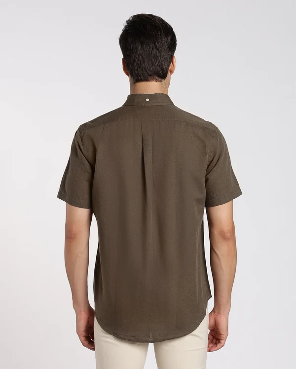 Military Green Cotton Linen Shirt - Image 2